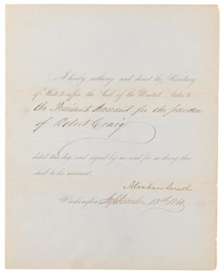 Lot #21 Abraham Lincoln Document Signed as President, Pardoning a Mutiny Leader - Image 2