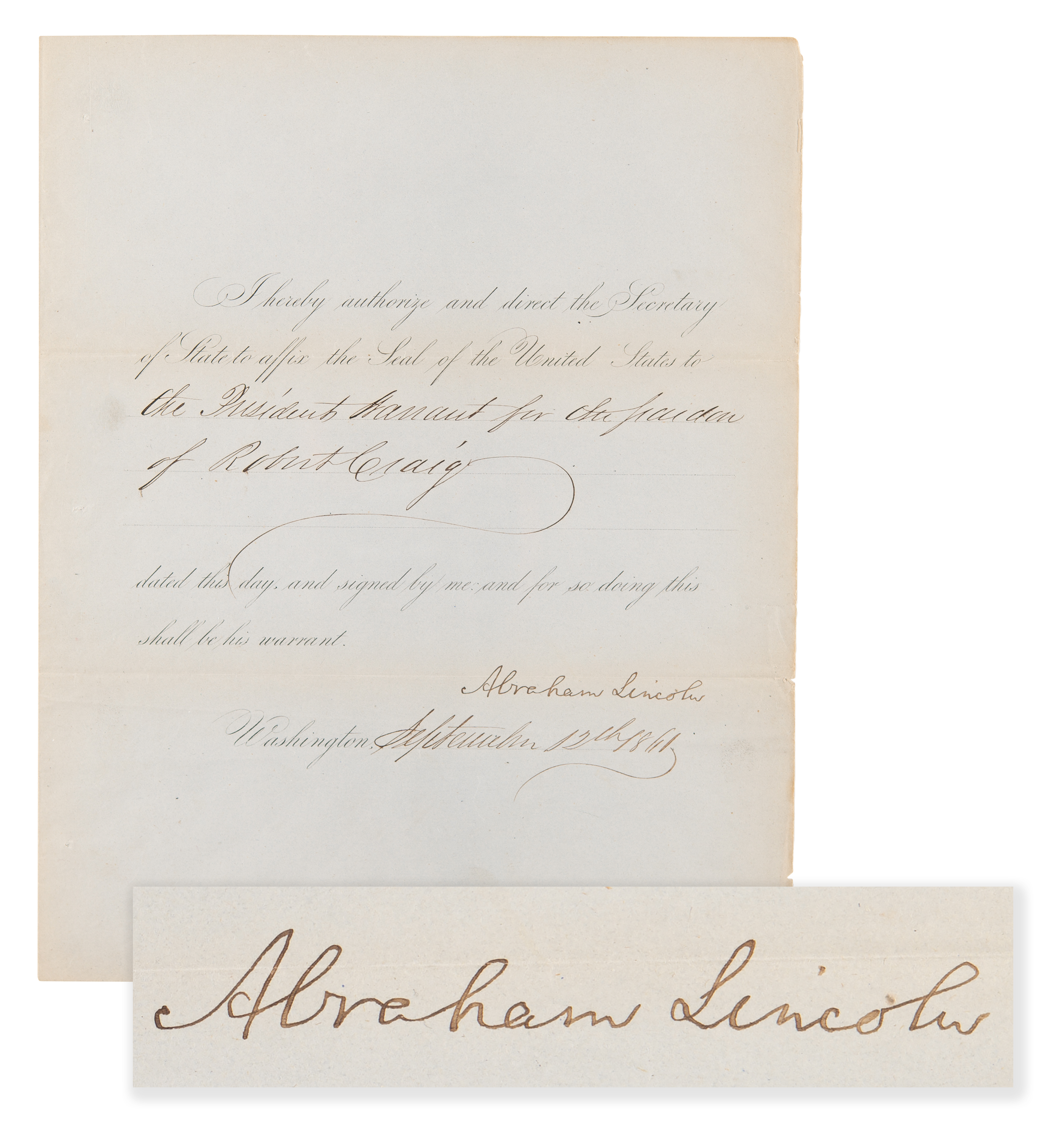 Lot #21 Abraham Lincoln Document Signed as