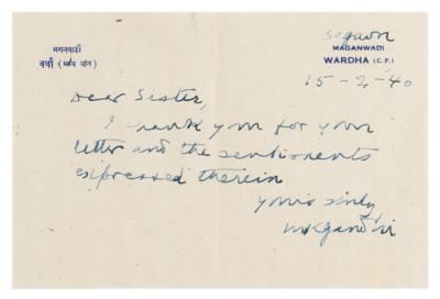 Lot #163 Mohandas Gandhi Autograph Letter Signed