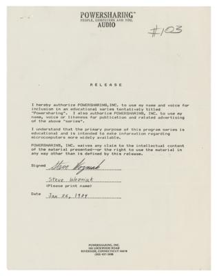 Lot #3088 Apple Computer: Steve Wozniak Signed Document Consenting to the Release of his Speaking Engagement, 1984 - Image 1