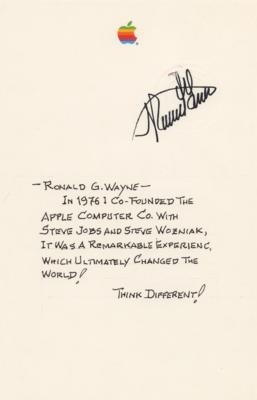 Lot #3086 Ron Wayne Autograph Quote Signed - "Think Different!" - Image 1