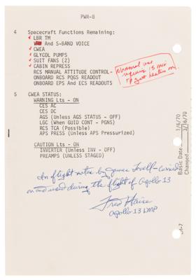 Lot #4218 Apollo 13 Flown LM Contingency Checklist Page with In-Flight Notations by Jim Lovell and Fred Haise - Image 1