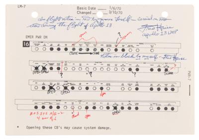 Lot #4218 Apollo 13 Flown LM Contingency Checklist Page with In-Flight Notations by Jim Lovell and Fred Haise - Image 2