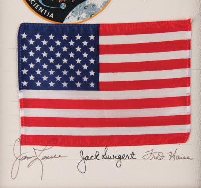 Lot #4216 Apollo 13 Crew-Signed Presentation with Flag, Beta Patch, and Netting [Attested as Flown by Bill Whipkey] - Image 2