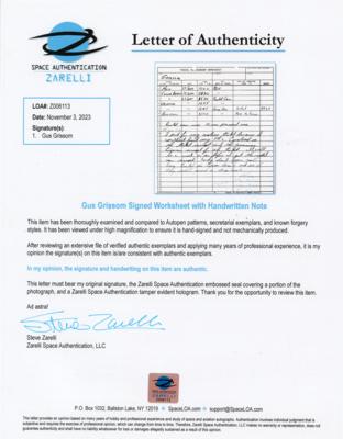 Lot #4053 Gus Grissom Autograph Document Signed - Travel Memorandum Worksheet - Image 2