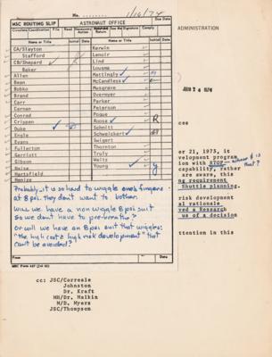 Lot #4375 John Young Handwritten Note on EV Suit Development, Initialed by (7) Astronauts - Image 1