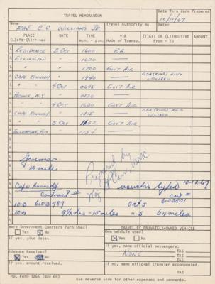 Lot #4047 Clifton Williams Travel Memorandum for Last Trip, Filled Out and Signed by Jerry Carr - Image 1