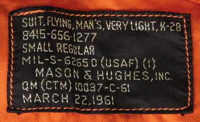 Lot #4061 Walt Cunningham Signed USAF K-2B Flight Suit - Image 6