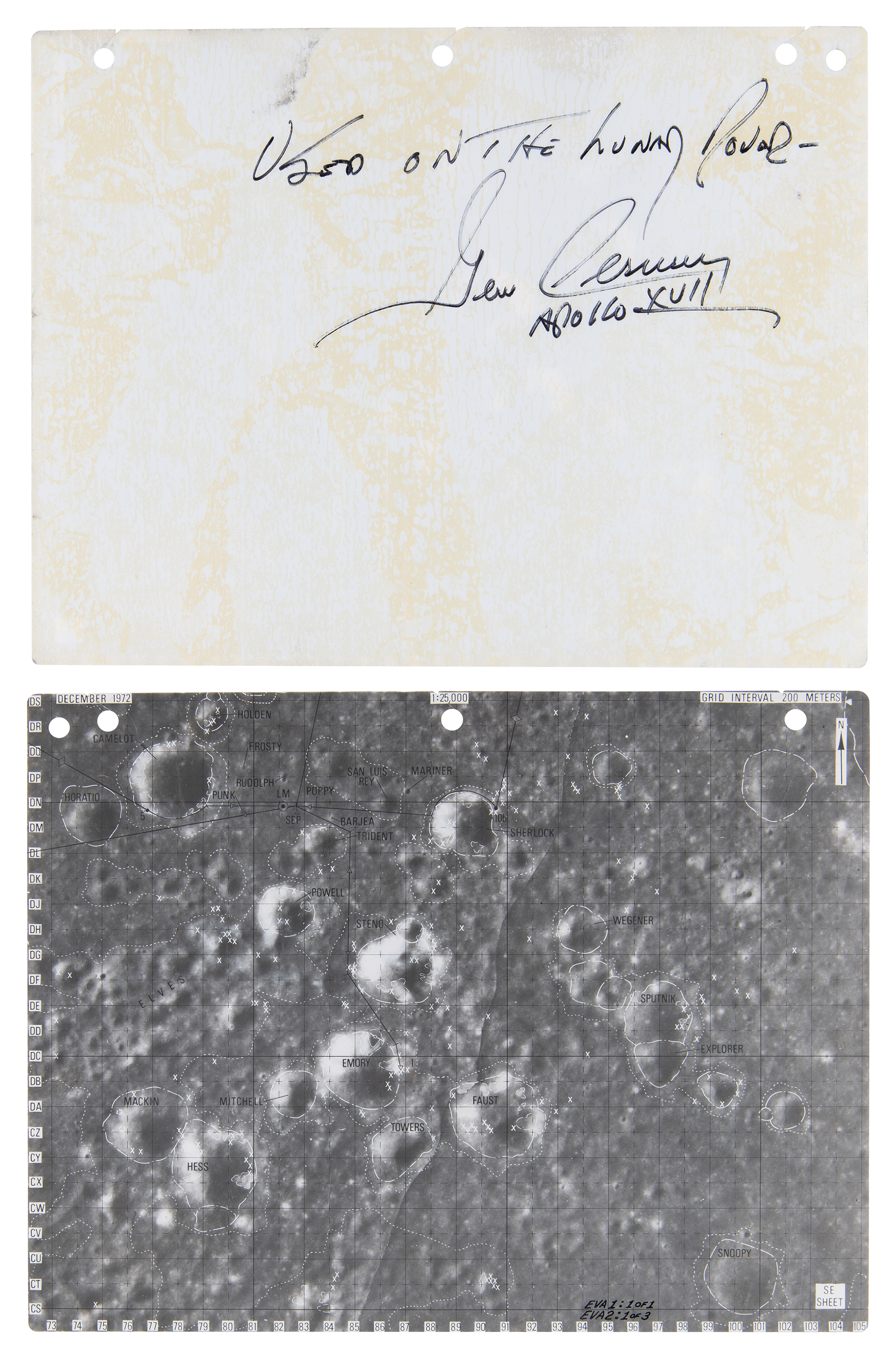 Lot #4300 Apollo 17 Lunar Surface-Used Rover Map Signed by Gene Cernan - Image 1