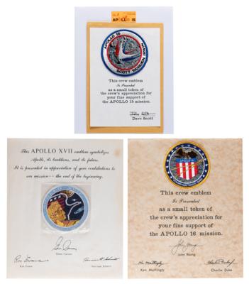 Lot #4269 Apollo 15, 16, and 17 Embroidered Crew Patches Presented to NASA Engineer - Image 1