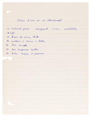 Lot #4015 Gordon Cooper Handwritten Notes - From Visit to McDonnell Douglas During Project Mercury Training - Image 1