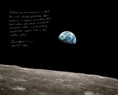 Lot #4077 Frank Borman Signed Oversized 'Earthrise' Photograph - Image 1