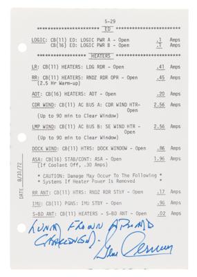 Lot #4301 Apollo 17 Lunar-Surface Flown Checklist Page Signed by Gene Cernan - Image 1