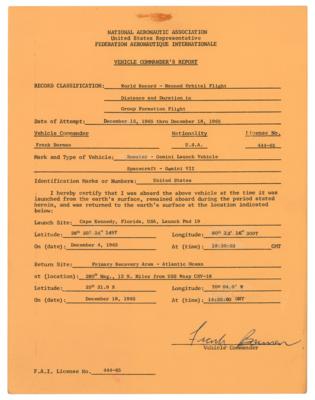 Lot #4046 Frank Borman Signed National Aeronautic Association Document - Submitting Gemini 7 as a World Record Flight - Image 1