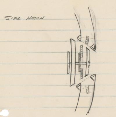 Lot #4014 Gordon Cooper Original Sketch of the Mercury Capsule 'Side Hatch' - Image 2