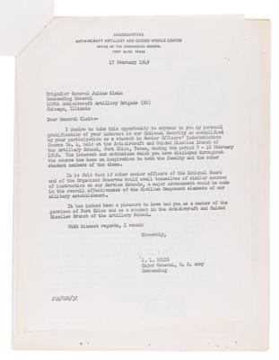 Lot #4358 [Wernher von Braun] Congratulatory Letter from U.S. Army Major General Julius Klein on the Recent Apollo 11 Mission - Image 3