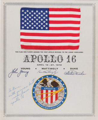 Lot #4276 Apollo 16 Flown Flag with Crew-Signed Certificate - Image 1