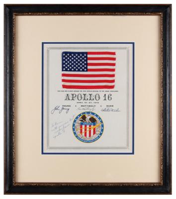 Lot #4276 Apollo 16 Flown Flag with Crew-Signed Certificate - Image 2
