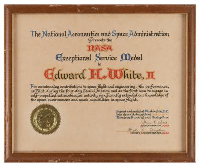 Lot #4026 Edward H. White II's NASA Exceptional Service Medal Certificate, Awarded by LBJ - Image 1