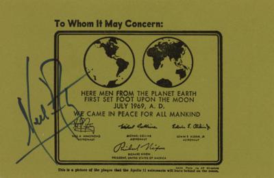 Lot #4117 Neil Armstrong Signed Lunar Plaque Print - Image 1