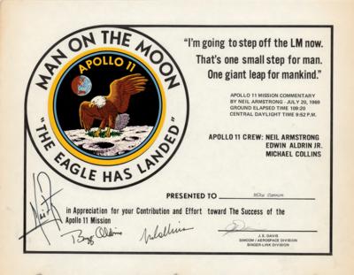 Lot #4108 Apollo 11 Crew-Signed Singer-Link Certificate - Image 1