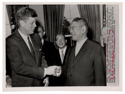 Lot #138 John F. Kennedy and Hayato Ikeda Original Wirephoto - Image 1