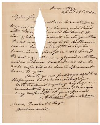 Lot #7 Andrew Jackson Autograph Letter Signed to the Postmaster General, Amos Kendall - Image 1