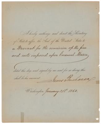 Lot #831 James Buchanan Document Signed as President - Pardoning a Former Slave - Image 1