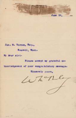 Lot #145 William McKinley Typed Letter Signed, One Week After the 1896 Republican National Convention - Image 1