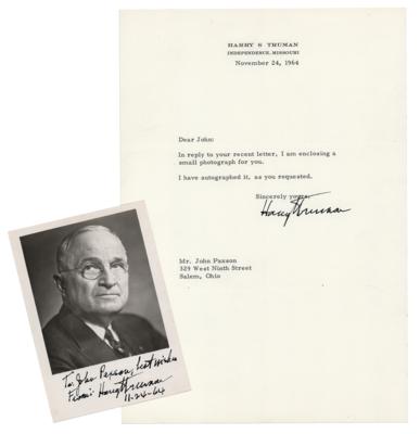 Lot #190 Harry S. Truman (2) Signed Items - Typed Letter and Photograph - Image 1