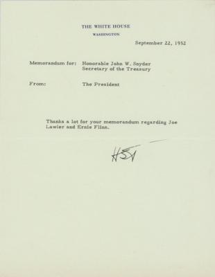 Lot #192 Harry S. Truman Typed Note Signed to Treasury Secretary John W. Snyder - Image 1