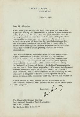 Lot #45 John F. Kennedy Typed Letter Signed as President - Observing Canadian-American Frontier Celebrations - Image 1