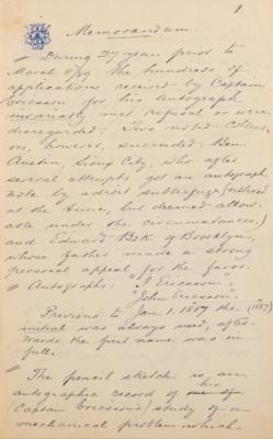Lot #478 USS Monitor Archive: Letters to Ironclad Inventor John Ericsson, including Thomas Edison, George McLellan, Shipbuilders, and Admirals - Image 14