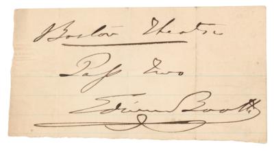 Lot #731 Edwin Booth Autograph Pass Signed - Image 1