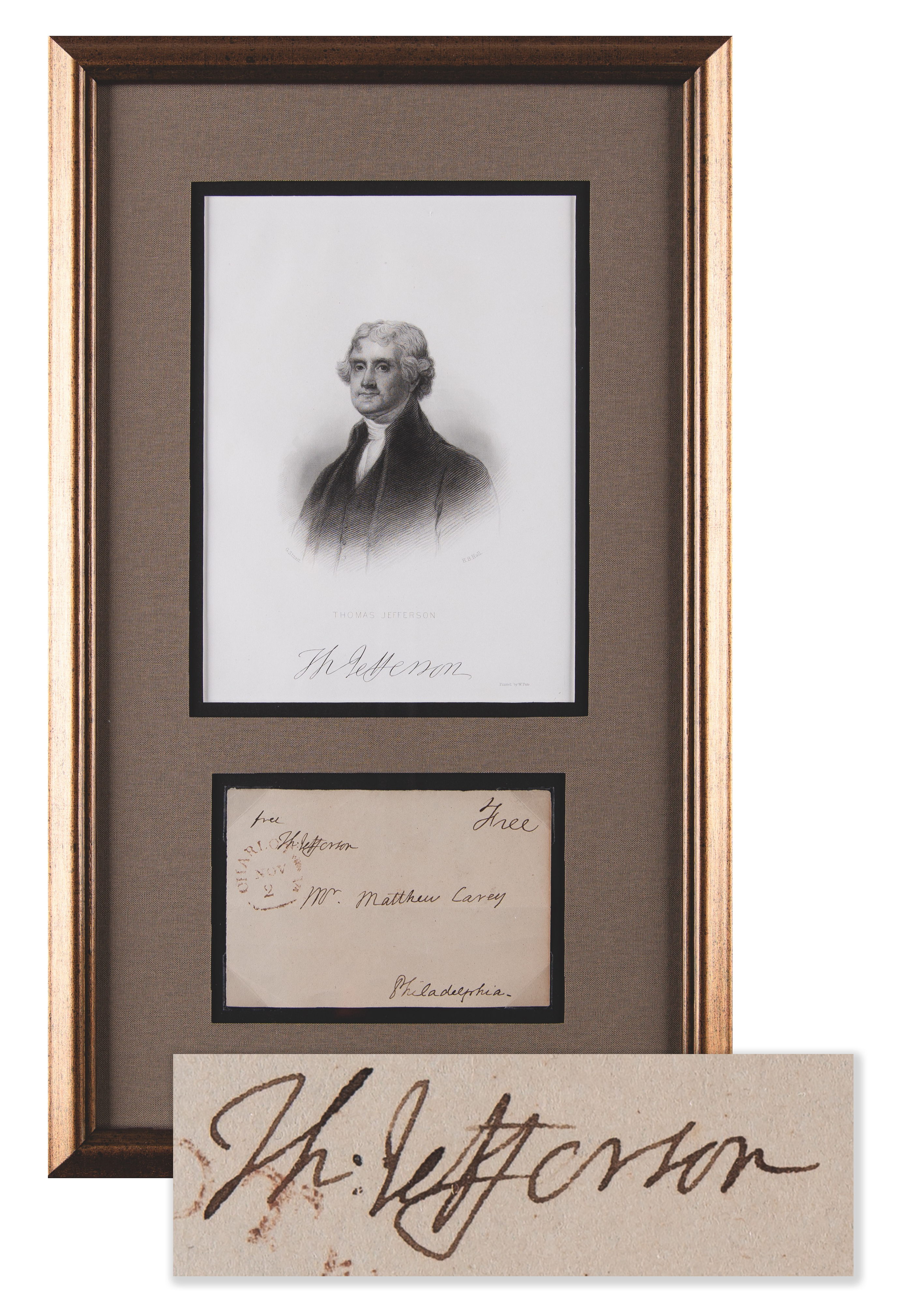 Lot #3 Thomas Jefferson Signed Free Frank to Mathew Carey - Image 1
