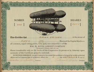 Lot #503 William H. Boyes Airship Company Stock Certificate - Image 2