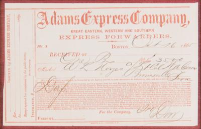Lot #834 Adams Express Company Receipt (1865) - Image 2