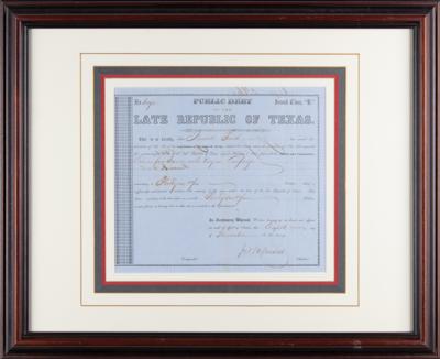 Lot #450 Republic of Texas Public Debt Certificate (1854) - Image 2