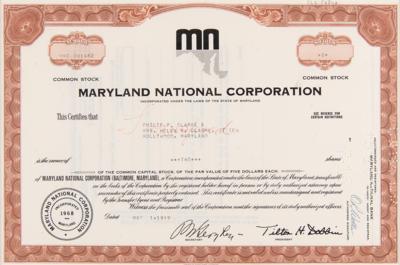 Lot #378 Maryland National Corporation Stock Certificate - Image 1