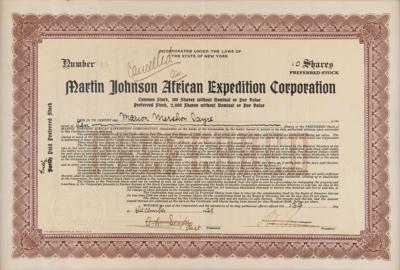 Lot #357 Martin Johnson African Expedition Stock Certificate - Image 2