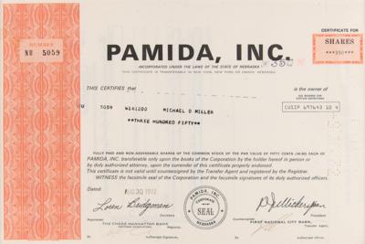 Lot #408 Pamida Inc. Stock Certificate