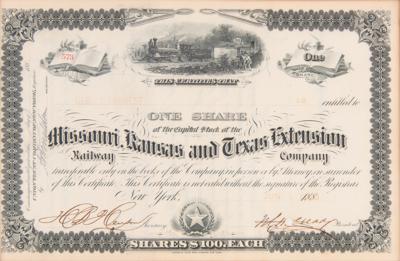 Lot #388 Missouri, Kansas and Texas Extension Railway Company Stock Certificate - Image 2