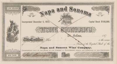 Lot #397 Napa and Sonoma Wine Company Stock Certificate - Image 2