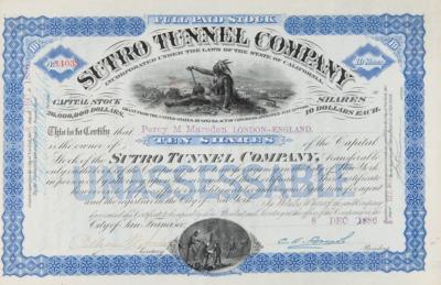Lot #443 Sutro Tunnel Company Stock Certificate (1886) - Image 2