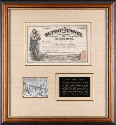 Lot #444 Sutro Tunnel Company Stock Certificate (1872) - Image 1