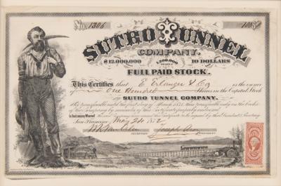 Lot #444 Sutro Tunnel Company Stock Certificate (1872) - Image 2