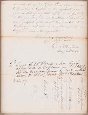 Lot #494 George B. McClellan Civil War-Dated Letter Signed on an Engineer's Promotion - Image 3