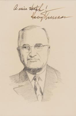 Lot #186 Harry S. Truman Signed Portrait Sketch - Image 1