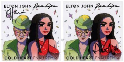 Lot #671 Elton John and Dua Lipa Signed CD Inserts