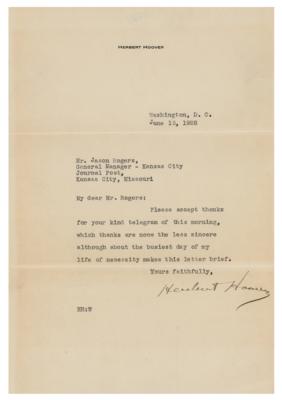 Lot #120 Herbert Hoover Typed Letter Signed on
